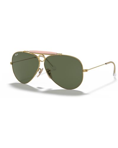 Ray-Ban Sunglasses Unisex Shooter - Gold Frame Green Lenses 58-09 - Multicolor