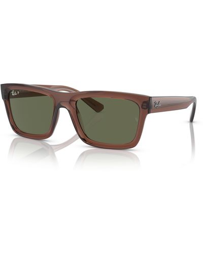 Ray-Ban Warren Bio-based Sunglasses Transparent Brown Frame Green Lenses Polarized 57-20 - Black
