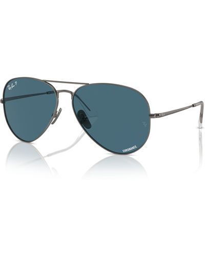 Ray-Ban Aviator titanium gafas de sol montura azul lentes polarizados - Negro