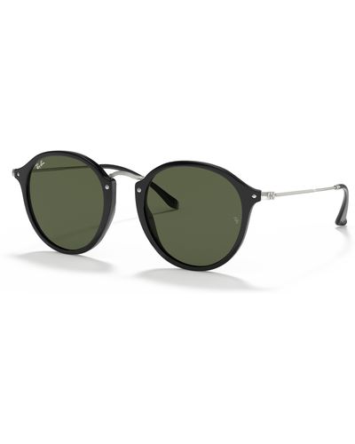 Ray-Ban Round Fleck Sunglasses Frame Green Lenses - Black