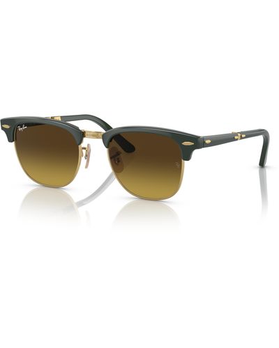 Ray-Ban Clubmaster Folding Sunglasses Green Frame Brown Lenses 51-21 - Black