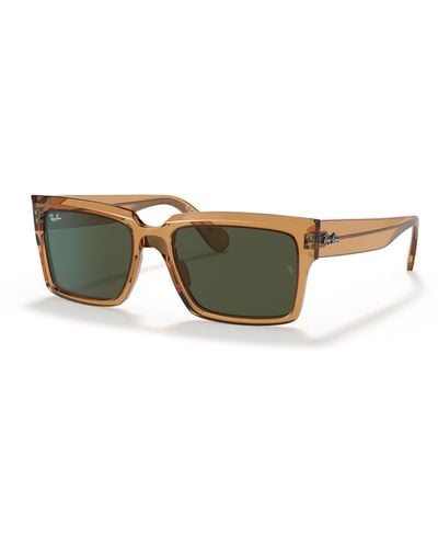 Ray-Ban Inverness @collection Sunglasses Transparent Light Brown Frame Green Lenses 54-18 - Black