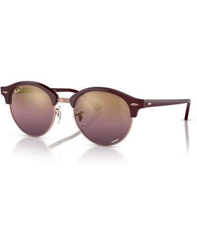 Ray-Ban Clubround Chromance Sunglasses Bordeaux Frame Red Lenses Polarized 51-19 - Black