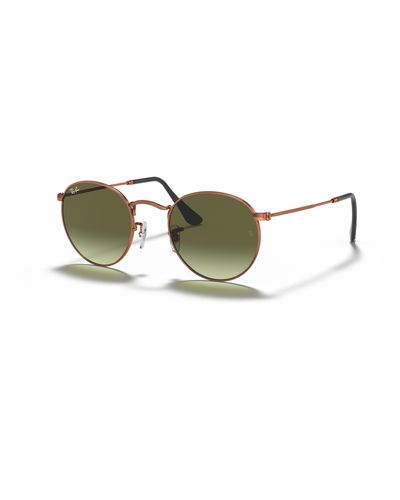 Ray-Ban Round metal gafas de sol bronce/cobre montura verde lentes - Negro