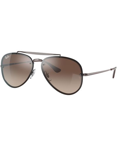 Ray-Ban Sunglasses Unisex Blaze Aviator - Gunmetal Frame Brown Lenses 61-13 - Multicolour