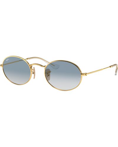 Ray-Ban Sunglasses Unisex Oval Flat Lenses - Gold Frame Green Lenses 48-21 - Multicolour