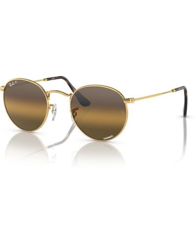 Ray-Ban Round metal chromance gafas de sol montura marrón lentes polarizados - Negro