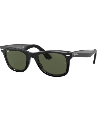 Ray-Ban Rb2140f Original Wayfarer Asian Fit Sunglasses, Black/green, 52 Mm