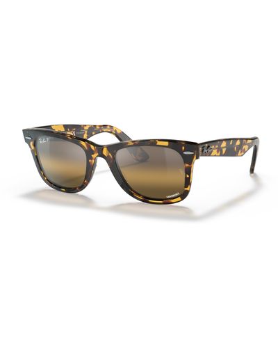 Ray-Ban Original Wayfarer Chromance Sunglasses Yellow Havana Frame Brown Lenses Polarized 50-22 - Black