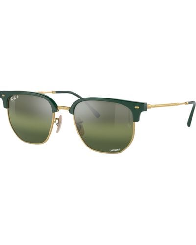 Ray-Ban New Clubmaster Sunglasses Frame Silver Lenses Polarized - Green