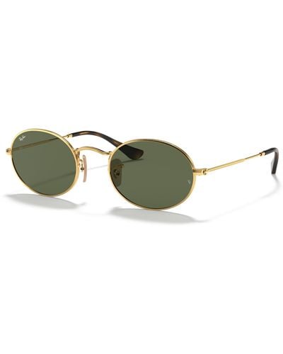 Ray-Ban Sunglasses Unisex Oval Flat Lenses - Gold Frame Green Lenses 48-21 - Multicolor