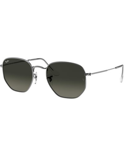 Ray-Ban Sunglasses Unisex Hexagonal Flat Lenses - Gunmetal Frame Grey Lenses 48-21 - Multicolour