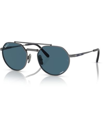 Ray-Ban Round Ii Titanium Sunglasses Gunmetal Frame Blue Lenses Polarized 50-20 - Black