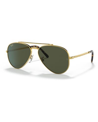 Ray-Ban NEW AVIATOR Gafas de sol Oro Montura Verde Lentes 62-14 - Negro