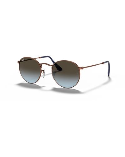 Ray-Ban Round Metal Sunglasses -copper Frame Blue Lenses - Black