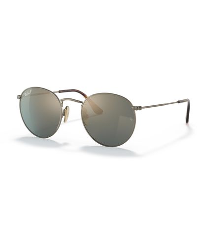 Ray-Ban Round Titanium Sunglasses Frame Blue Lenses Polarized - Black