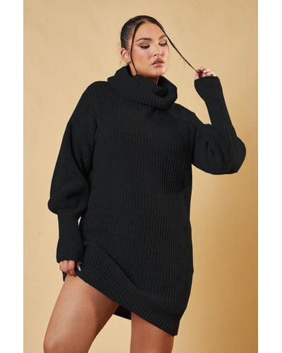 Rebellious Fashion Turtle Neck Knit Jumper Dress - Black