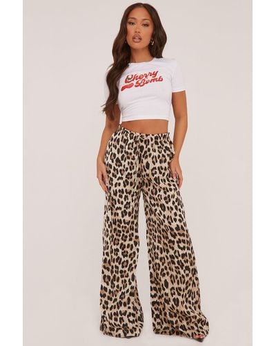 Rebellious Fashion Leopard Print Wide Leg Trousers - Brown
