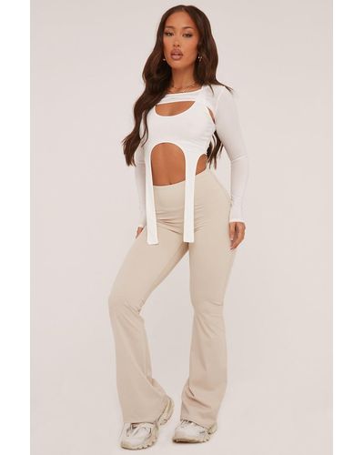 Rebellious Fashion Ruched Back Flared Leg Trousers - Natural