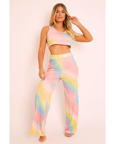 Rebellious Fashion Tie-dye Ribbed Vest Loungewear Co-ord - Alaire - Pink
