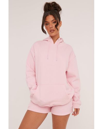 Rebellious Fashion Oversized Hoodie & Shorts Loungewear Co-Ord Set - Pink