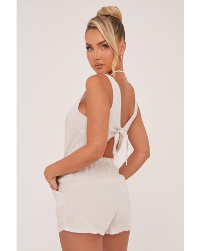 Rebellious Fashion Elasticated Waist Tie Back Playsuit - Natural