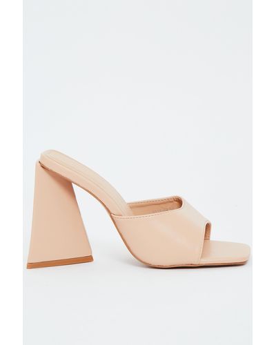 Rebellious Fashion Nude Square Toe Chunky Block Mules - Maicy - Natural