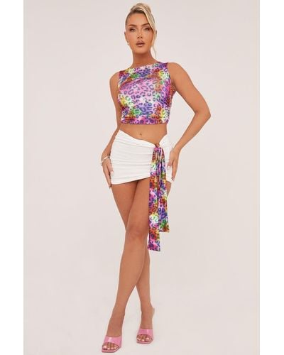 Rebellious Fashion Leopard Print Cropped Top & Mini Skirt Co-Ord Set - Multicolour