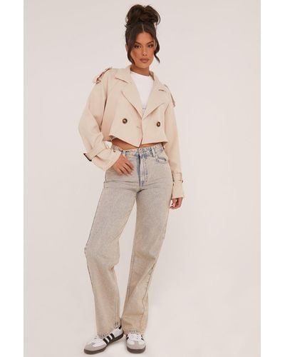 Rebellious Fashion Cropped Belted Trench Coat - Natural