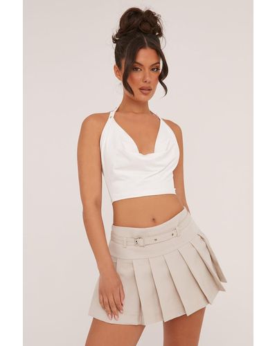 Rebellious Fashion Pleated Belt Detail Micro Mini Skirt - Violet - Multicolour