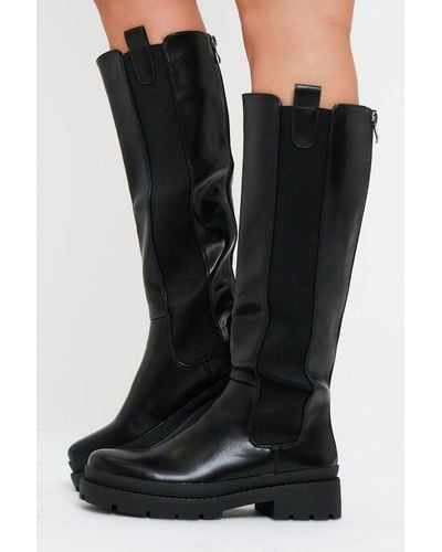 Rebellious Fashion Pu Leather Knee High Boots - Temi - Black