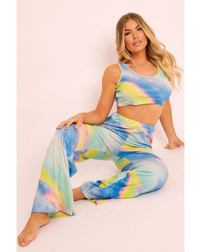Rebellious Fashion Tie-dye Ribbed Vest Loungewear Co-ord - Alaire - Blue