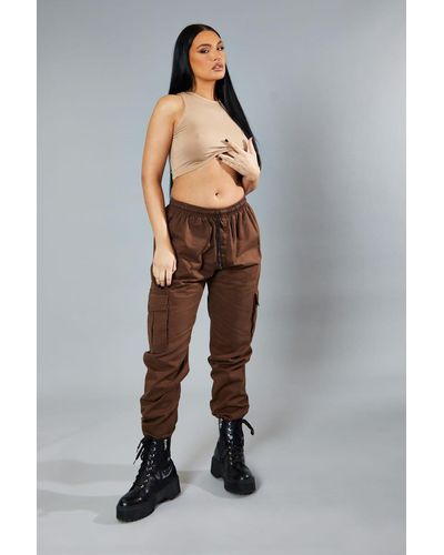 Rebellious Fashion baggy Cuffed Cargo Trousers - Shemaz - Brown