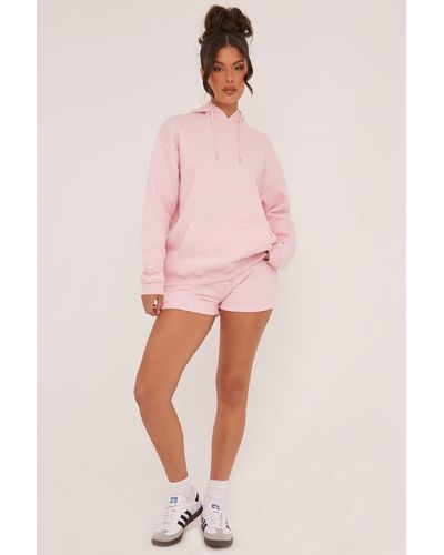Rebellious Fashion Oversized Hoodie & Shorts Loungewear Co-ord Set - Niva - Pink
