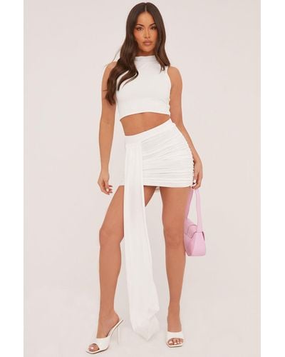 Rebellious Fashion High Neck Cropped Top & Mini Skirt Co-Ord Set - White