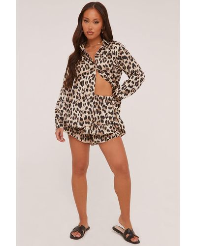 Rebellious Fashion Leopard Print Frill Detail Shorts - Brown