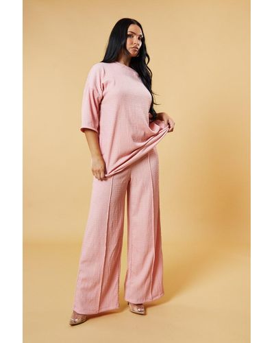 Rebellious Fashion Textured Knit Trousers & Oversized Top Co-Ord Set - Pink
