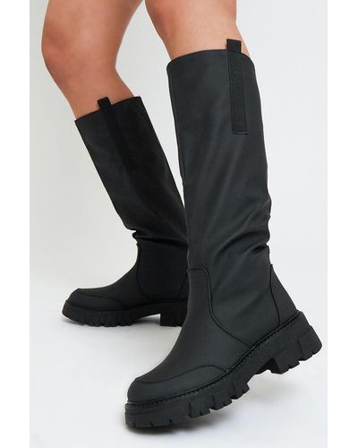 Rebellious Fashion Chunky Sole Wellington Boots - Makhi - Black
