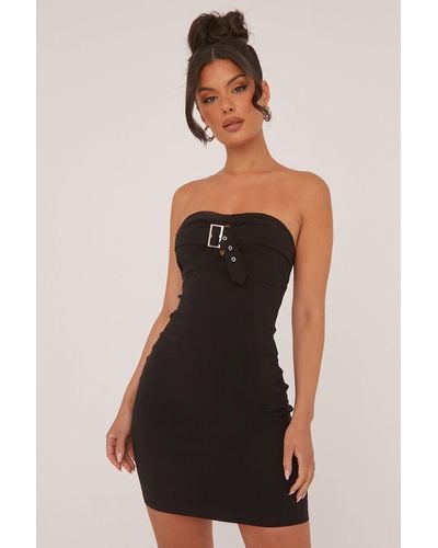 Rebellious Fashion Bandeau Belt Detail Bodycon Mini Dress - Black