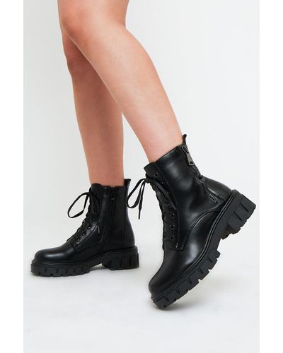 Rebellious Fashion Side Zip Faux Leather Ankle High Boots - Hanan - Black