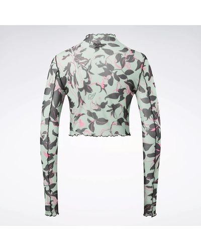 Reebok Classics Flourishing Floral Print Mesh Long Sleeve Shirt - Gray