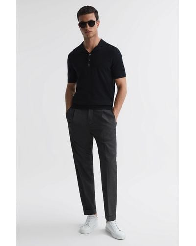 Reiss Brighton - Charcoal Relaxed Rolled Hem Pants - Black