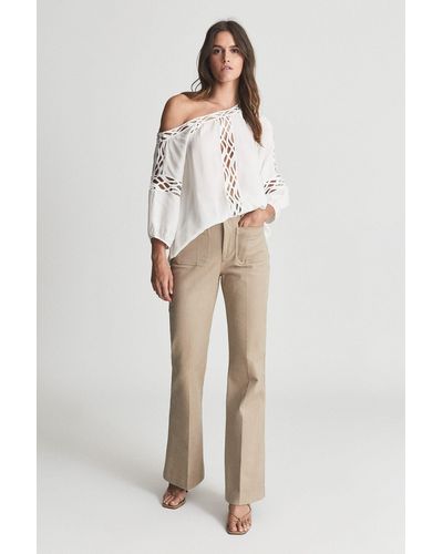 Reiss Leena - Ivory Lace Detail Blouse, Us 8 - Natural