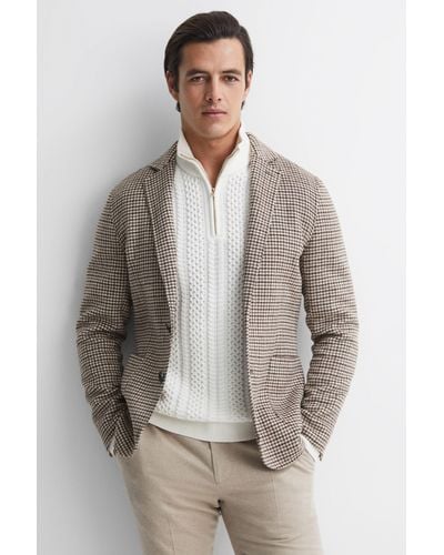 Reiss Flutter - Brown Slim Fit Wool Blend Single Breasted Blazer, 44 - Gray
