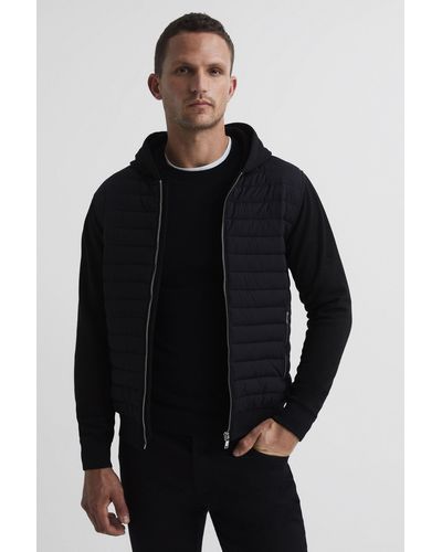 Reiss Taylor - Hybrid Zip Through Quilted Jacket - Black