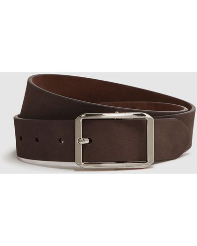 Reiss Rowan - Chocolate/tan Nubuck Leather Reversible Belt, 34 - Brown