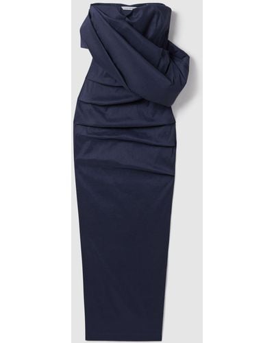 Rachel Gilbert Rachel One Sleeve Ruched Maxi Dress - Blue