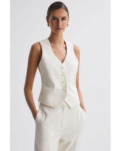 Reiss Mila - Off White Tailored Fit Wool Suit Waistcoat