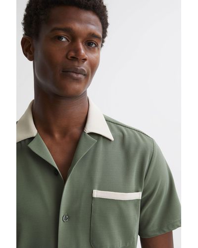 Reiss Troon - Sage/ecru Cuban Collar Contrast Shirt - Green