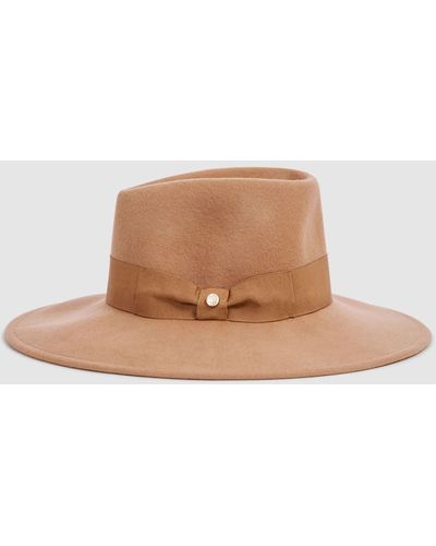 Reiss Claudia - Camel Wool Wide Brim Fedora Hat, Uk S/m - Natural